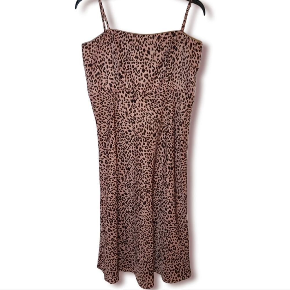 Pink Leopard Print Sleeveless Midi Dress Size Large